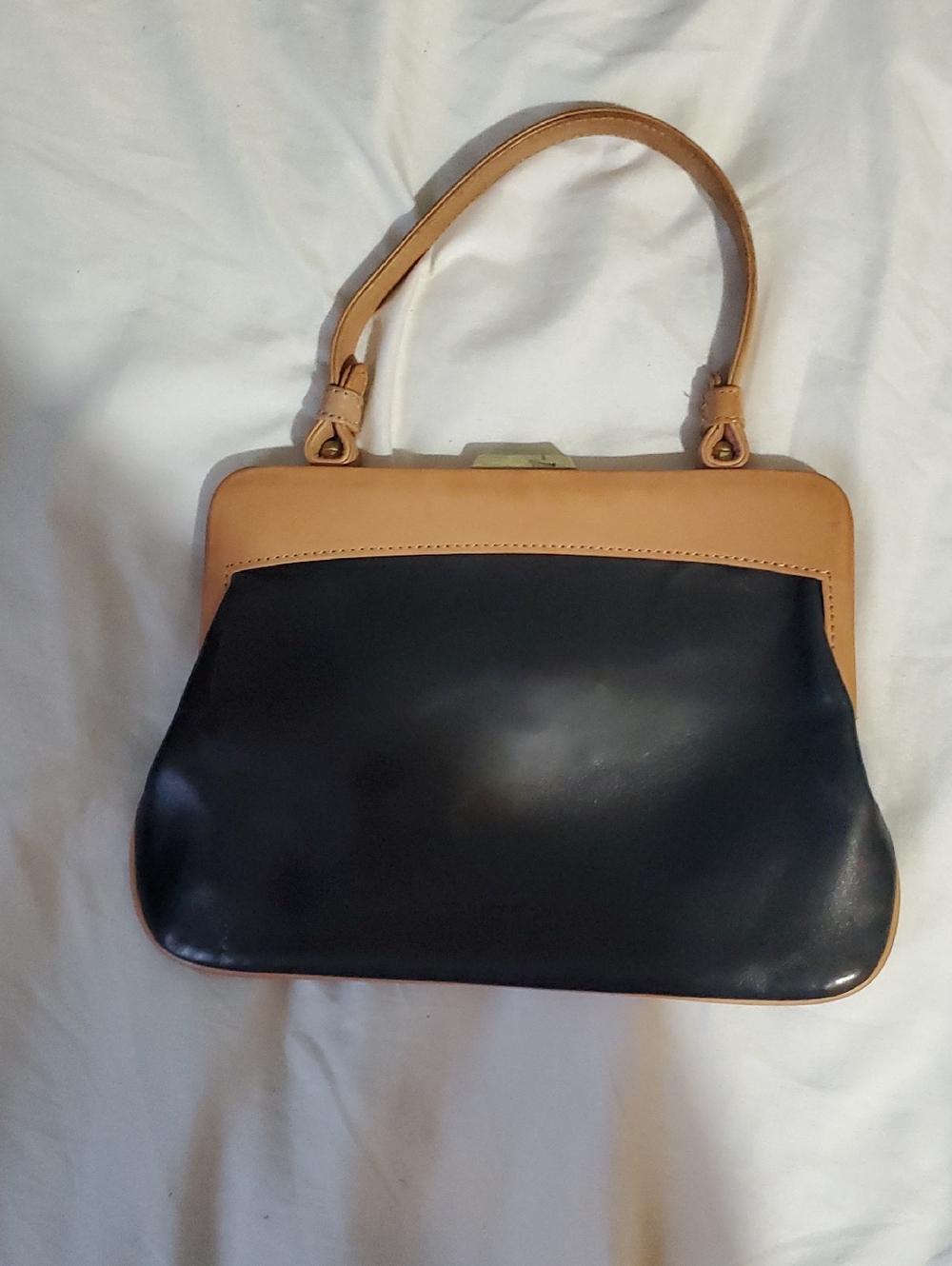 Vintage Kenneth Cole  Two-Tone Black and Tan Women’s Top-Handle Leather Bag